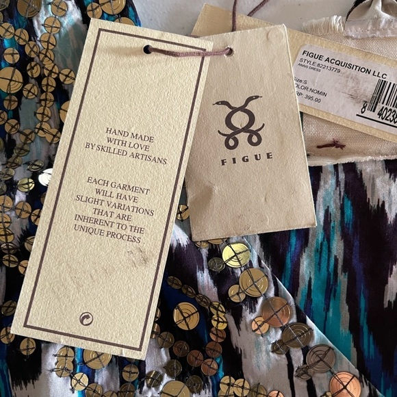 NWT Figue Anais Blue Ikat  Party Mini Dress Women's Sequins Fringe Size Small‎ - Picture 11 of 16